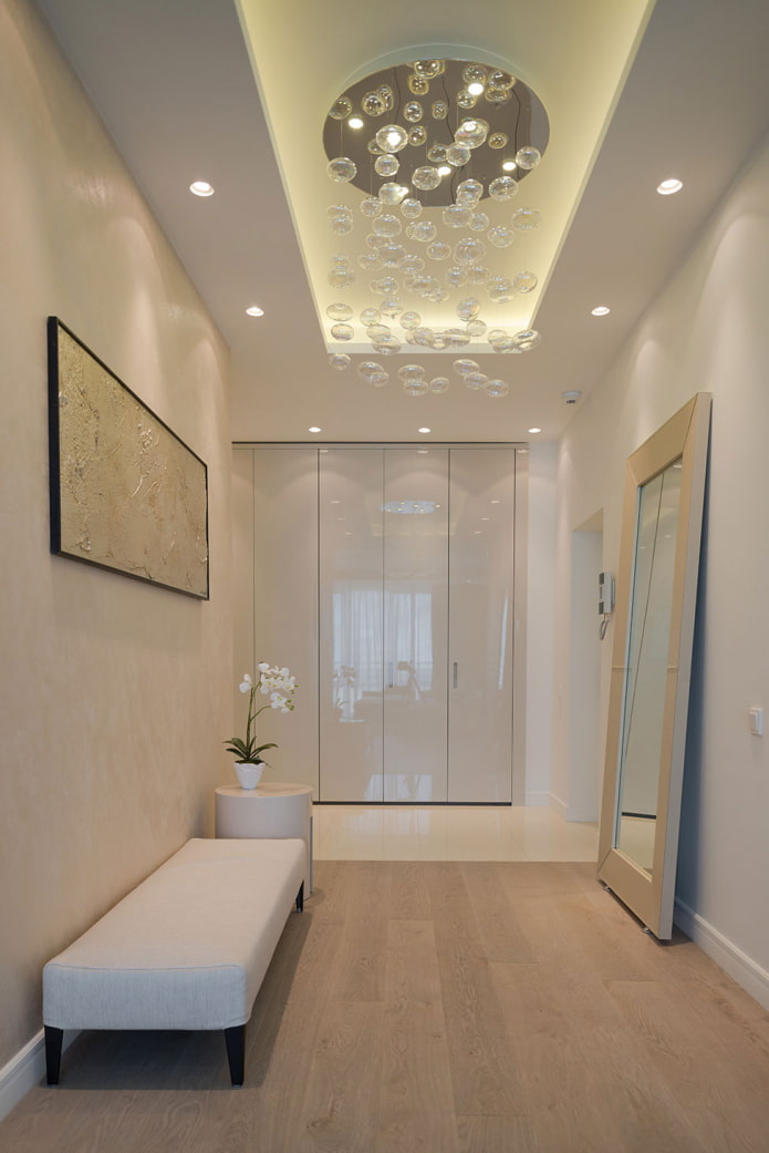 lighting in the corridor with a stretch ceiling