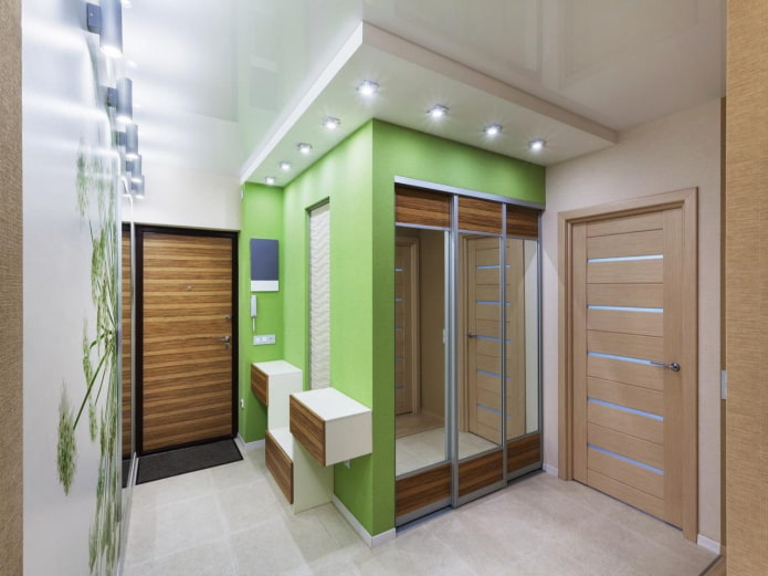 lighting in the corridor with a stretch ceiling