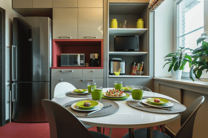 kitchen with an area of 9 squares with a refrigerator kitchen with an area of 9 squares with a refrigerator