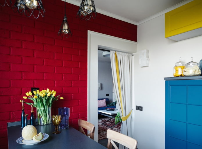 accent brick wall in the interior of the kitchen