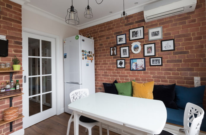 accent brick wall in the interior of the kitchen