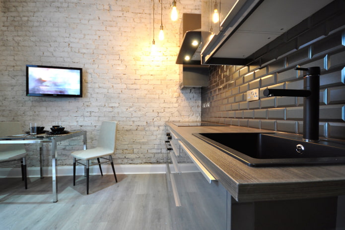 color scheme of bricks in the interior of the kitchen