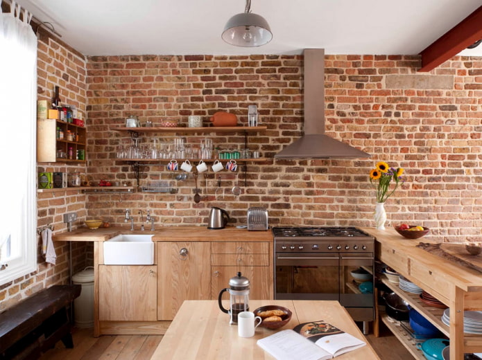 brickwork in the interior of the kitchen