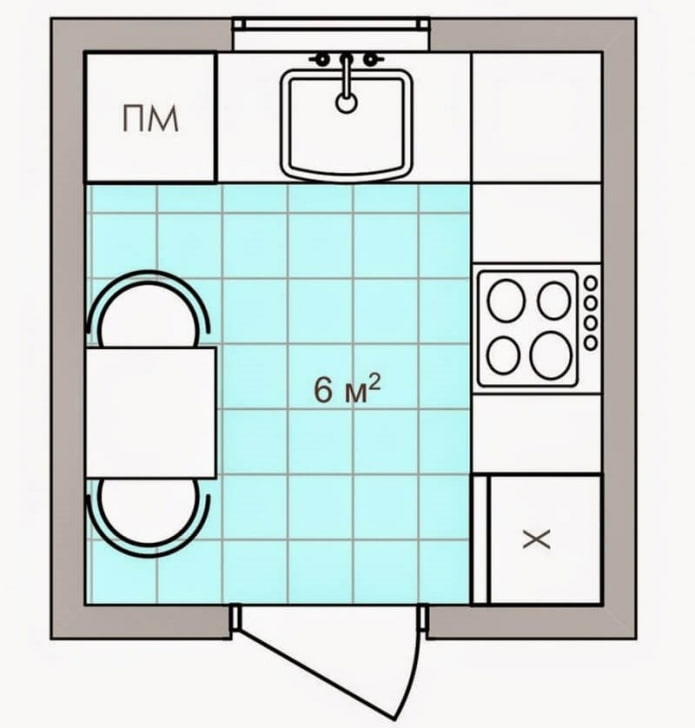 kitchen layout with an area of 6 squares kitchen layout with an area of 6 squares