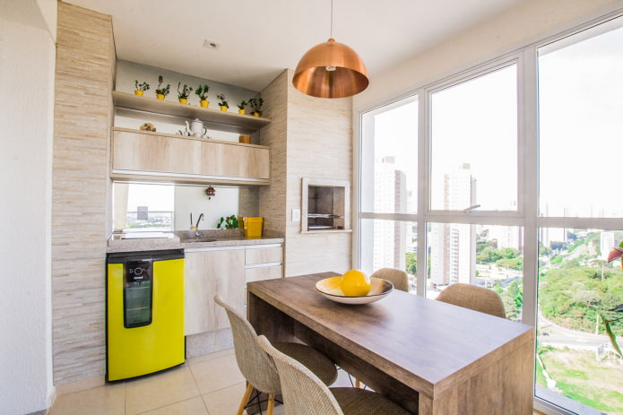 complete transfer of the kitchen to the loggia