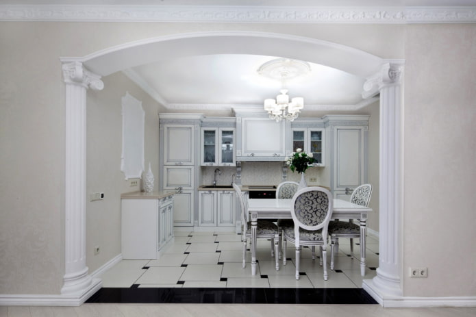 arch design in the interior of the kitchen