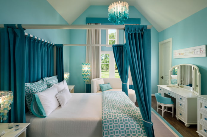 bedroom in turquoise colors