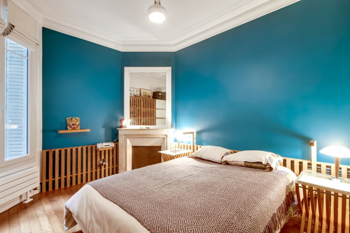 interior turquoise brown bedroom