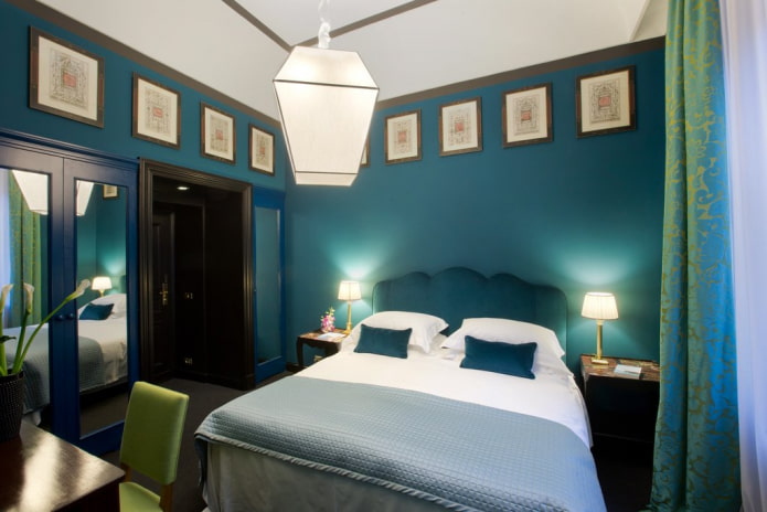 lighting in the interior of the turquoise bedroom
