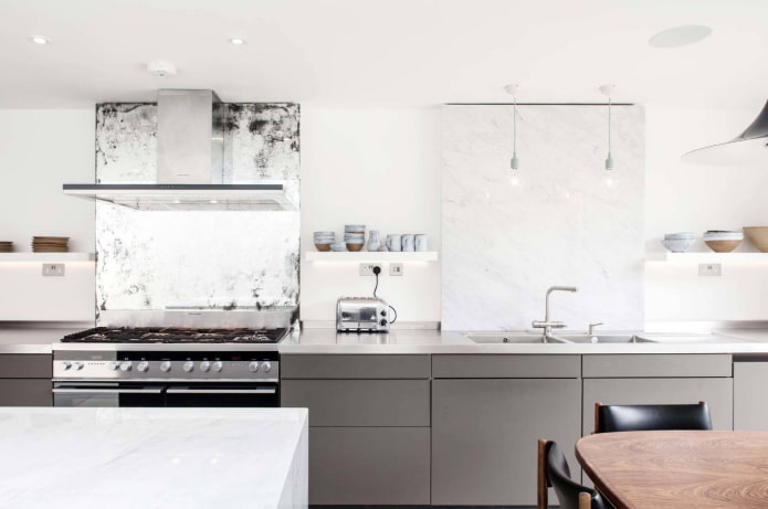 marble apron by the stove