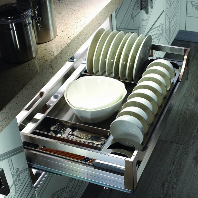 a dish dryer in a drawer