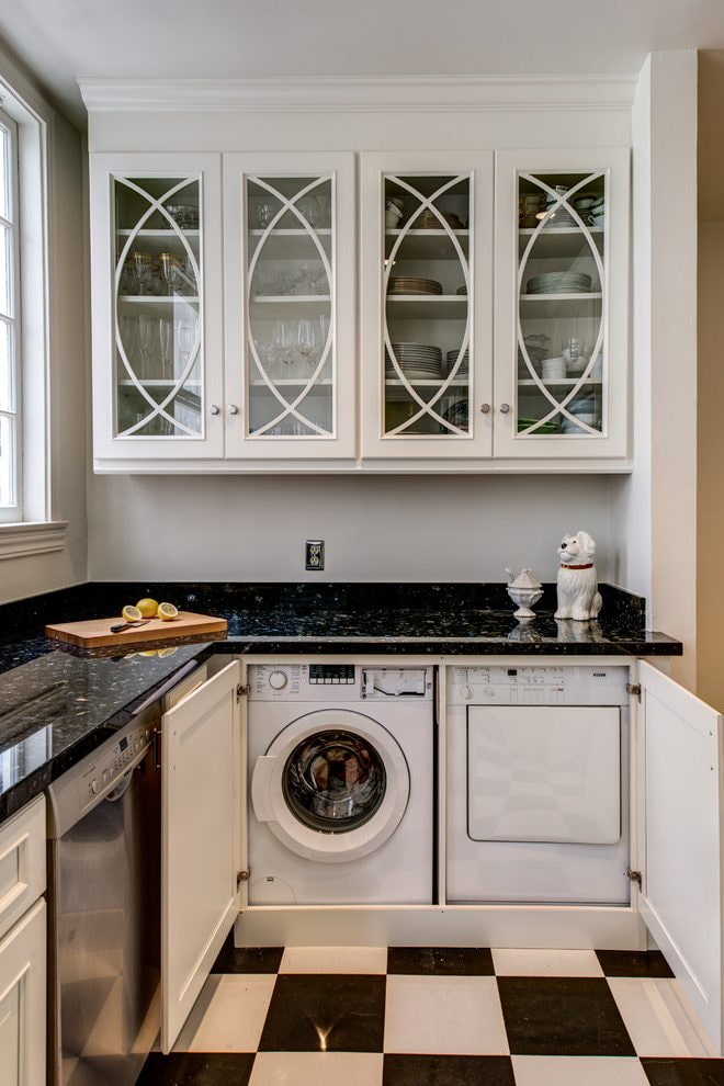 washing machine in the corner kitchen
