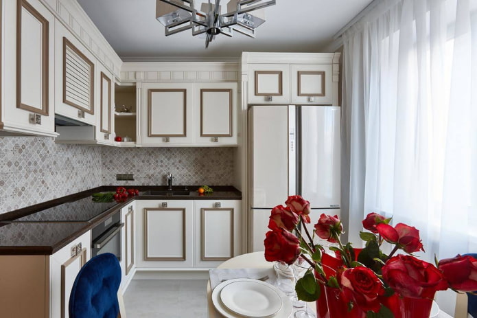 corner kitchen with large refrigerator