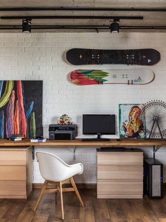 Snowboards over the table Snowboards over the table