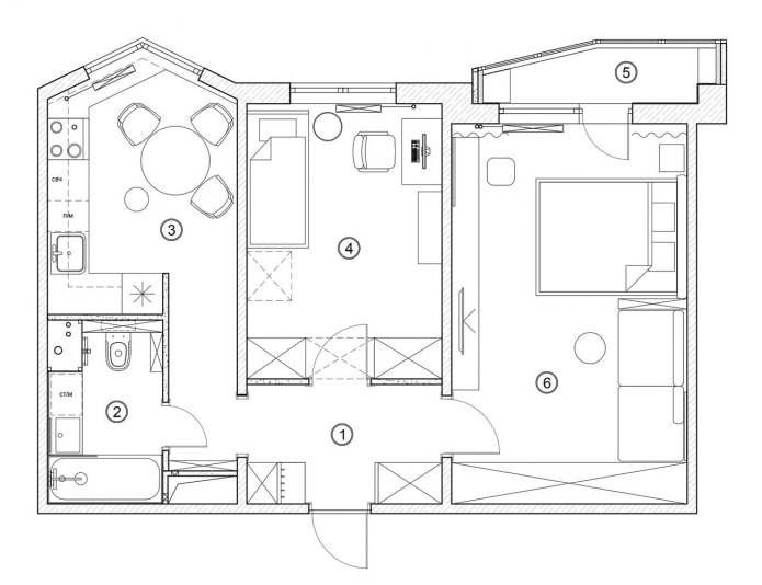 Plan after combining the bathroom