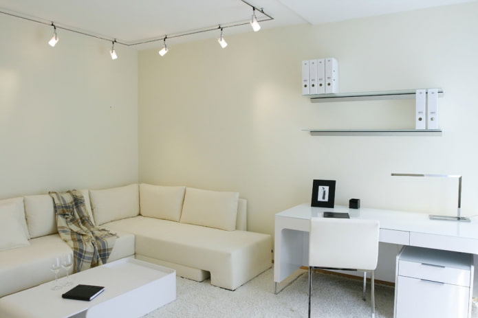 small living room with work area