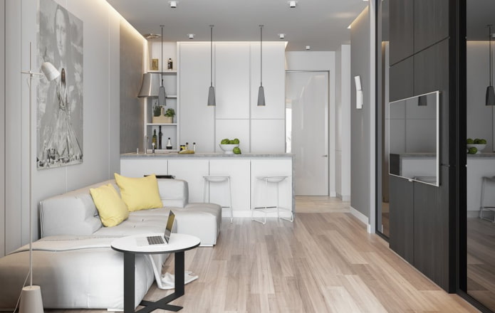 minimalism in the kitchen-living room