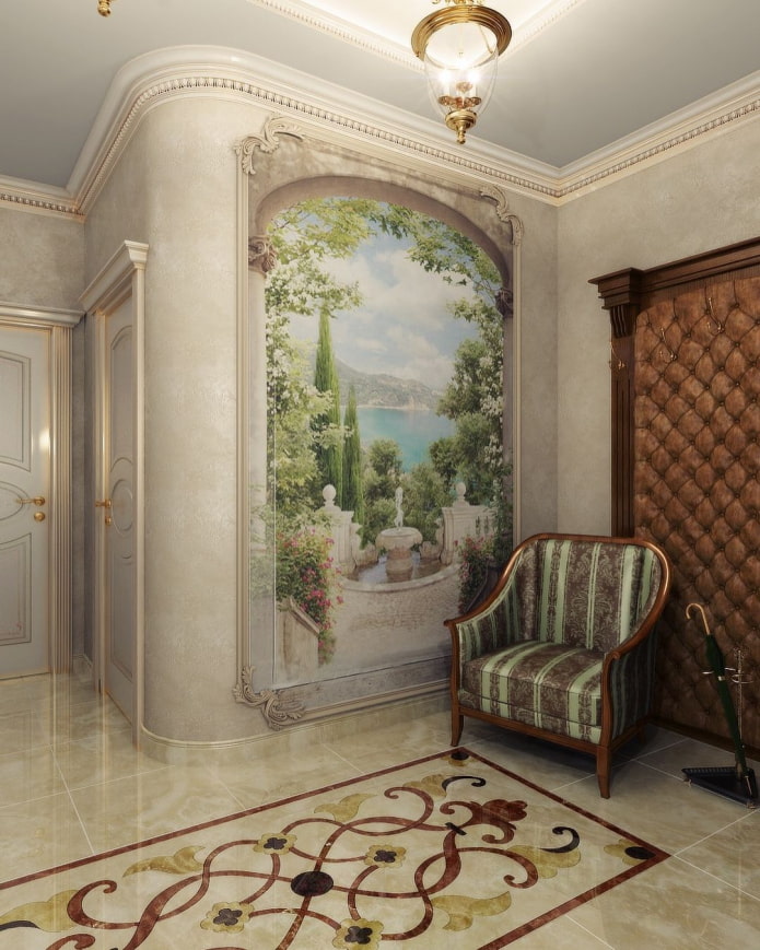 fresco on the wall in the hallway