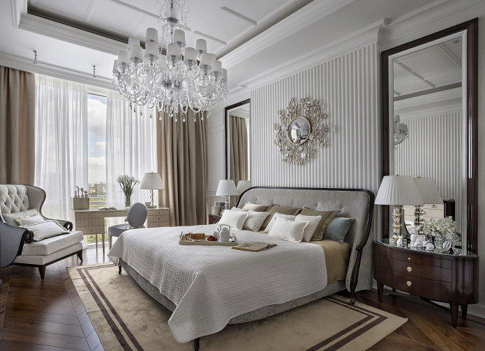 large chandelier in the bedroom