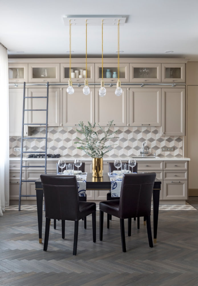 high kitchen with stairs