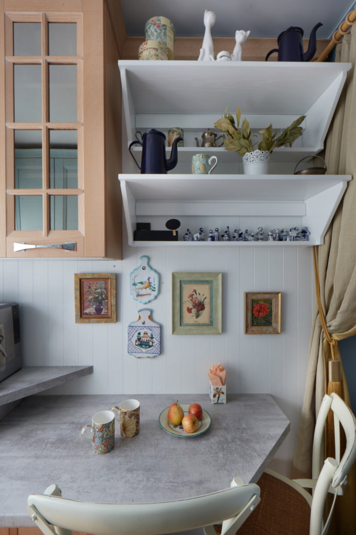 Shelves above the table