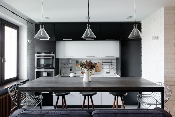 black and white kitchen