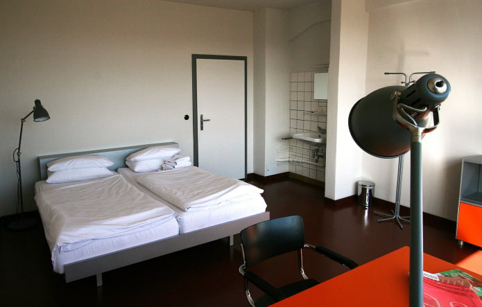 bedroom with red table