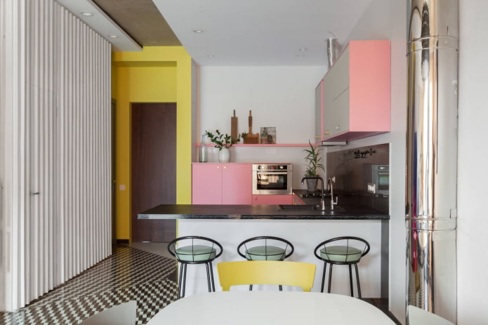 pink kitchen with yellow pink kitchen with yellow