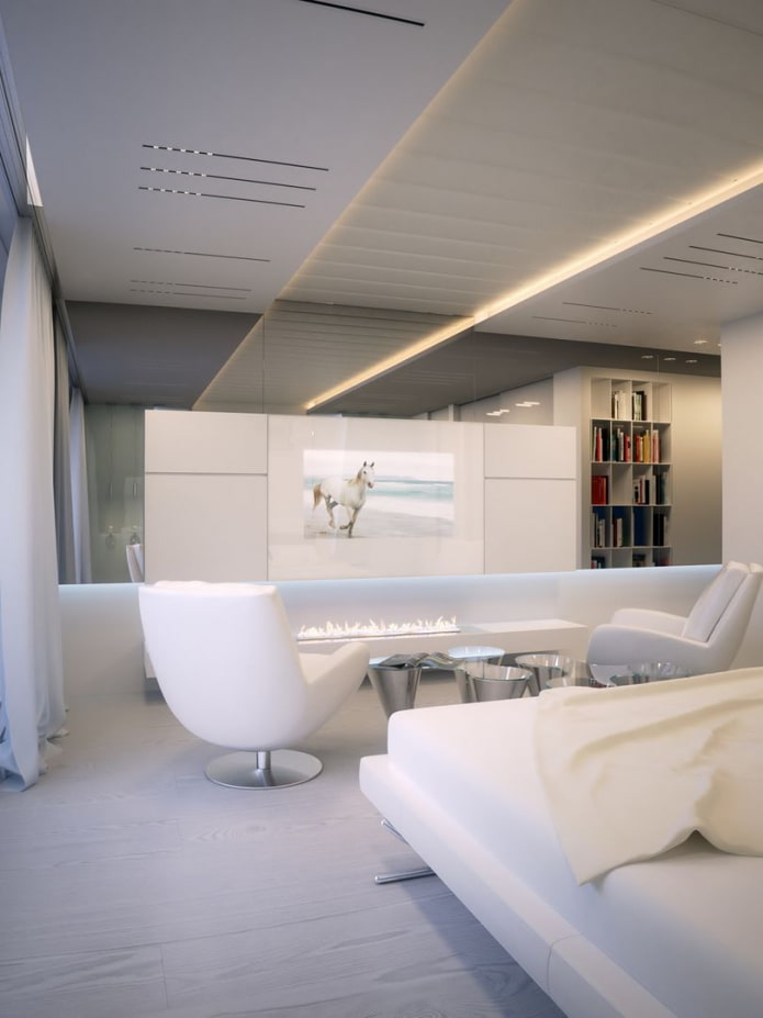 bedroom-living room with fireplace bedroom-living room with fireplace