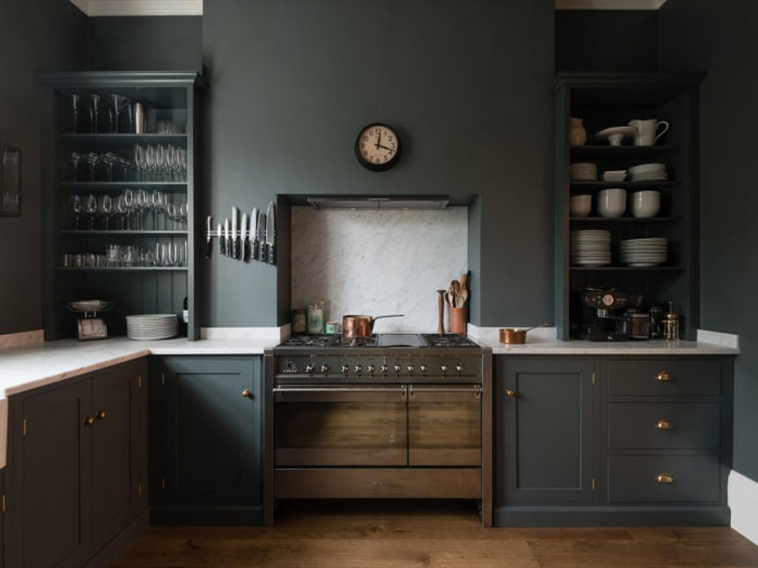 Dark kitchen with light worktop