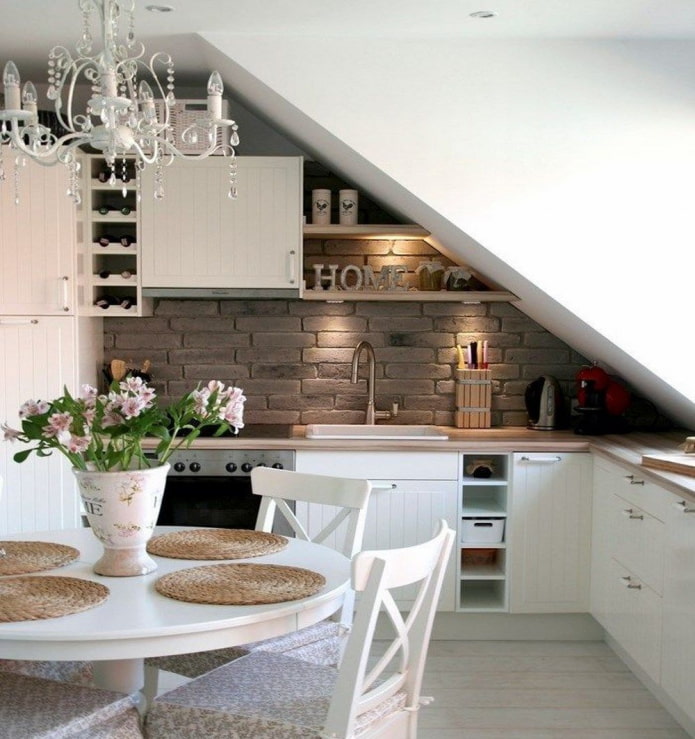kitchen with shelves in the attic kitchen with shelves in the attic