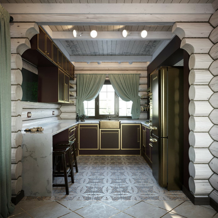 u-shaped dark kitchen