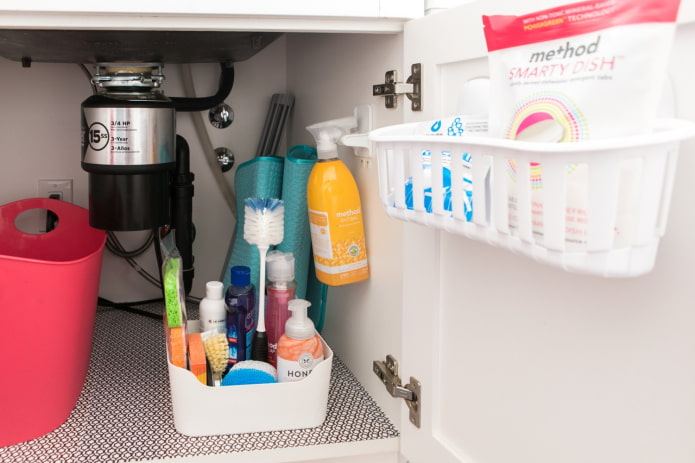 Cleaning products under the sink Cleaning products under the sink