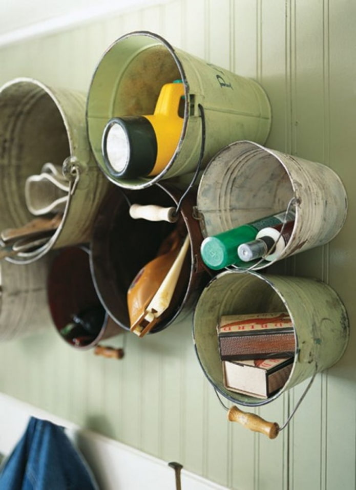 Shelves from old buckets