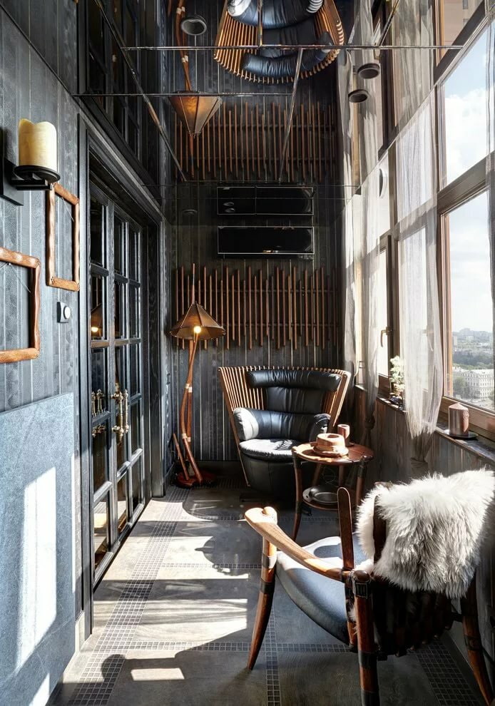 Cozy balcony in dark colors