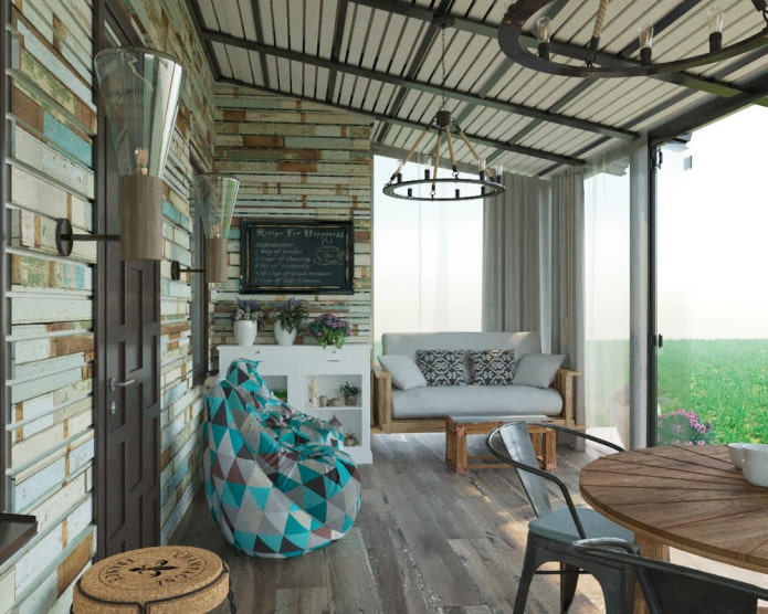 Bright balcony in the loft style
