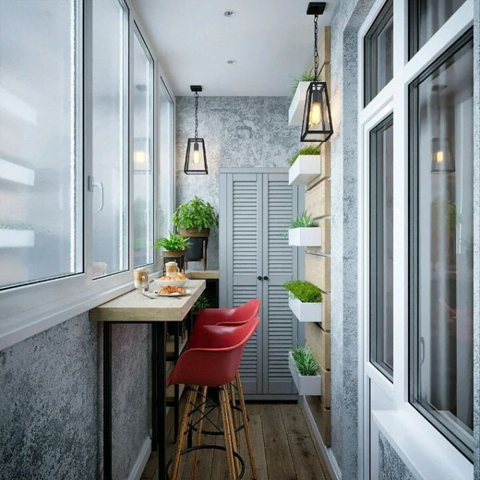 Loft-style balcony with bar