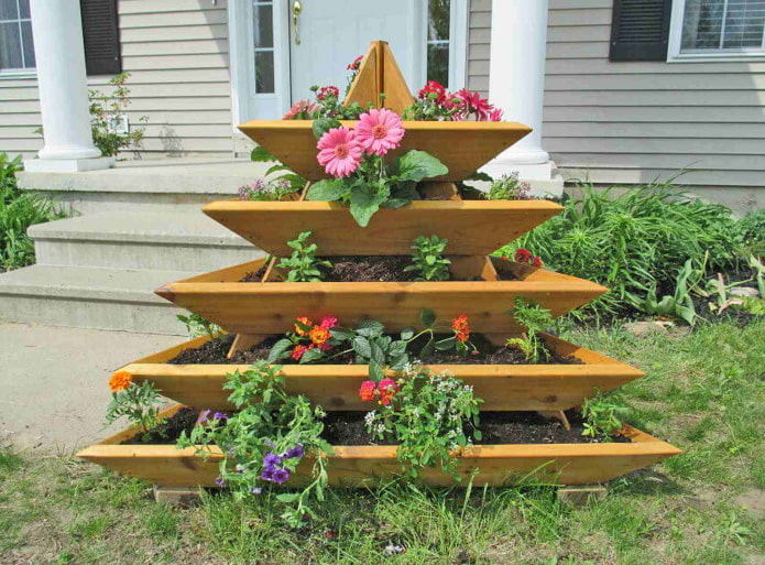 wooden flower bed pyramid