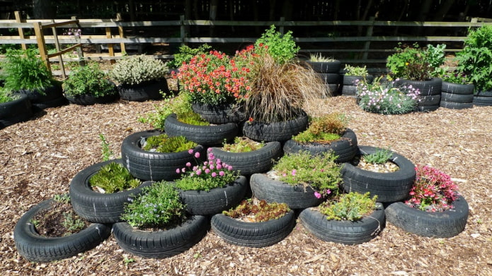 black tires in the garden