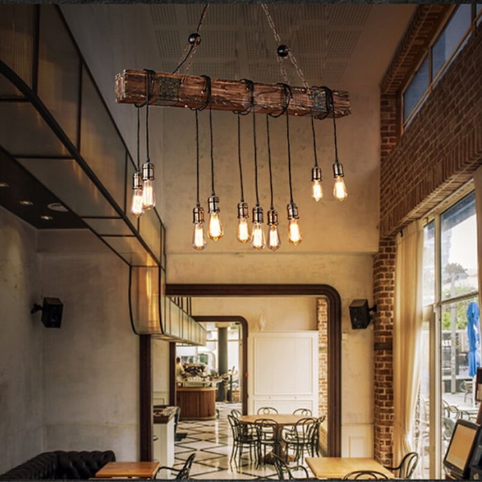 Loft style log hanging chandelier Loft style log hanging chandelier