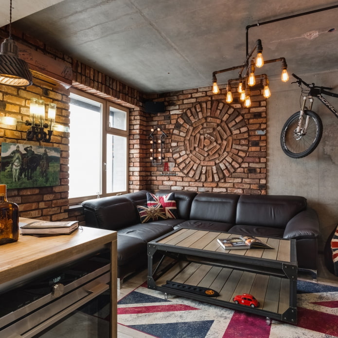 Chimney chandelier in the interior Chimney chandelier in the interior