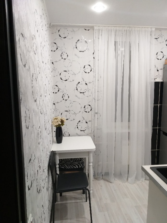 white tulle in a small kitchen