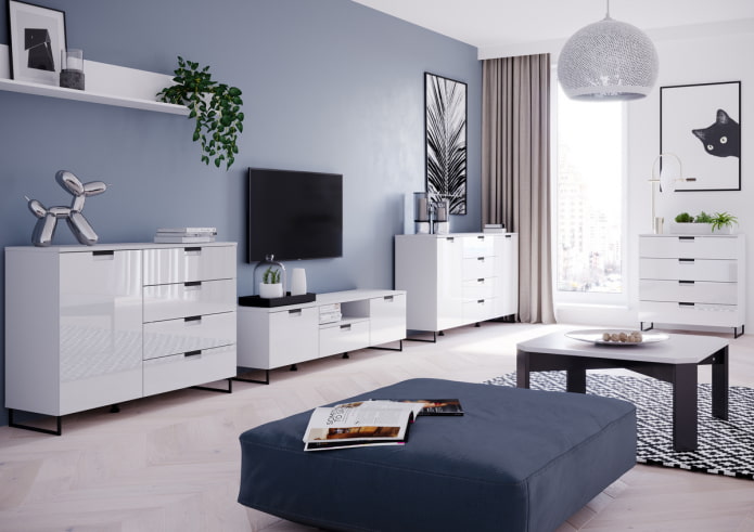 White dressers in the living room