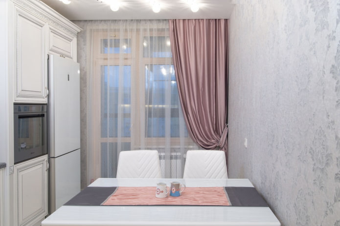 satin curtains in the kitchen