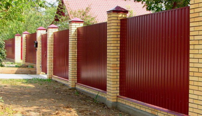 Corrugated fence with brick columns Corrugated fence with brick columns