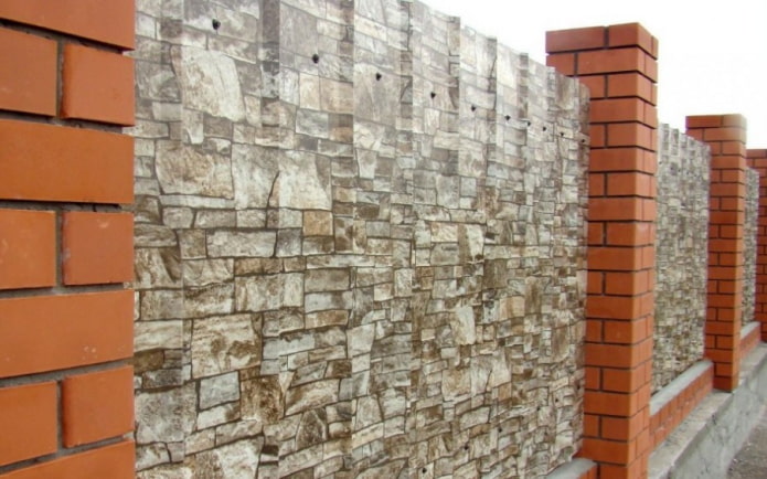 Corrugated sheet fence with brick columns Corrugated sheet fence with brick columns