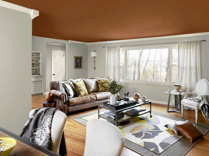 Brown ceiling in the living room