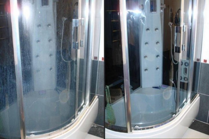 Shower before and after treatment with Cilit Bang