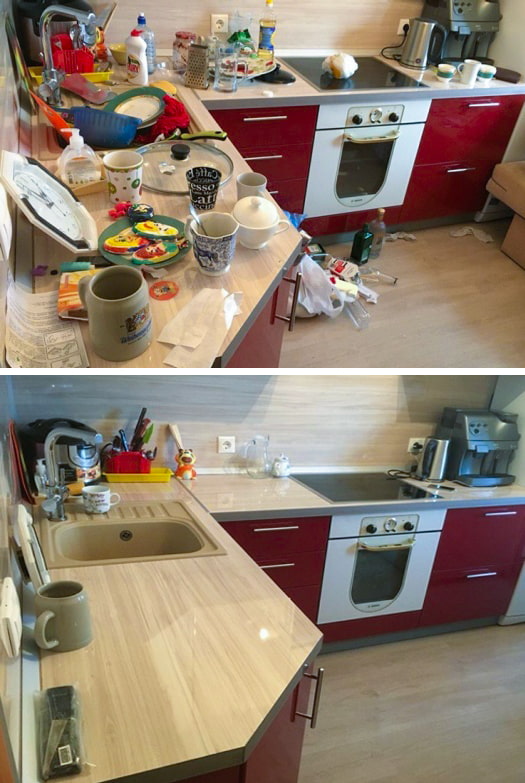 Tidying up the countertop Tidying up the countertop