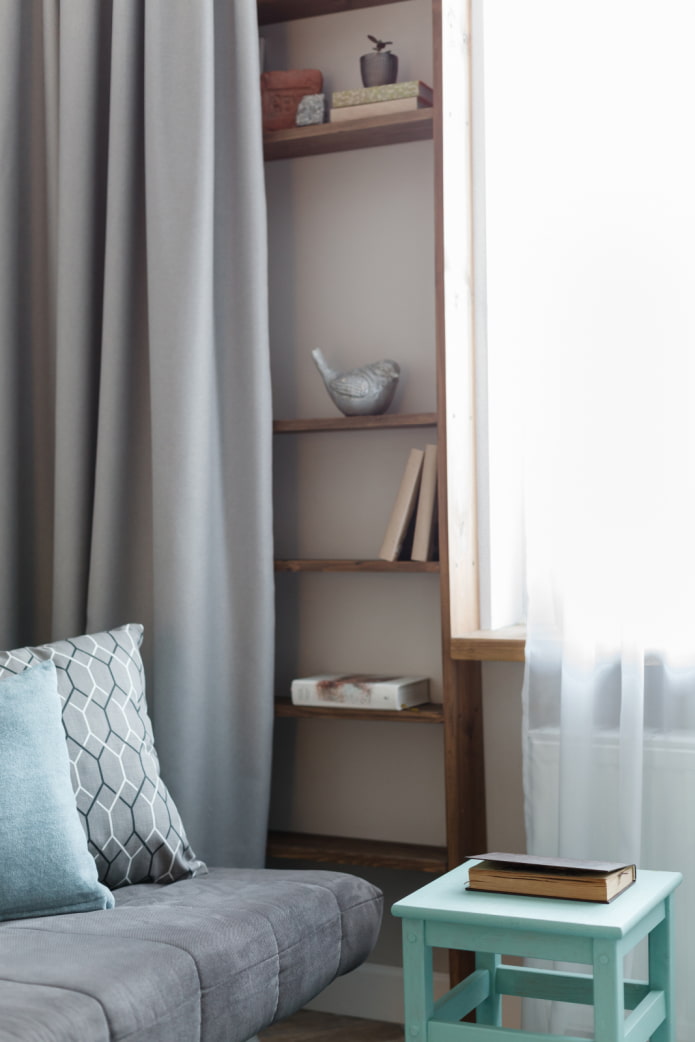 Shelving behind the curtain